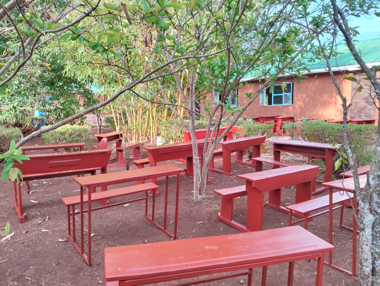 Newly painted classroom with desks